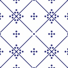 Tile indigo blue and white decorative floor tiles vector pattern or seamless background