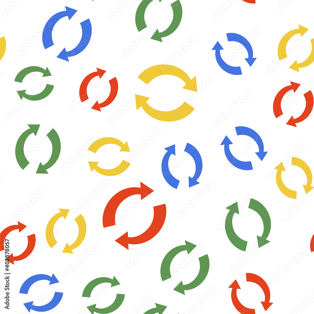 Poster color refresh icon isolated seamless pattern on white background. reload symbol. rotation arrows in 