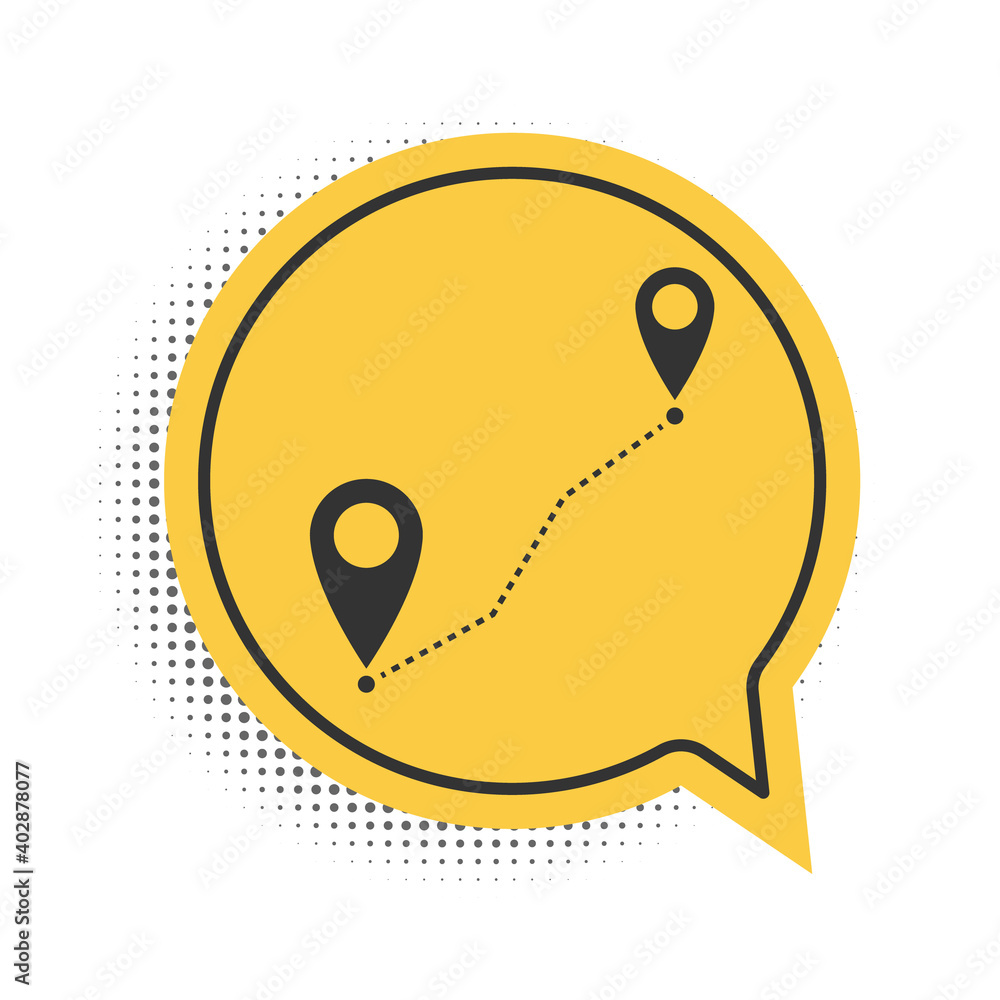 Poster black route location icon isolated on white background. map pointer sign. concept of path or road. g