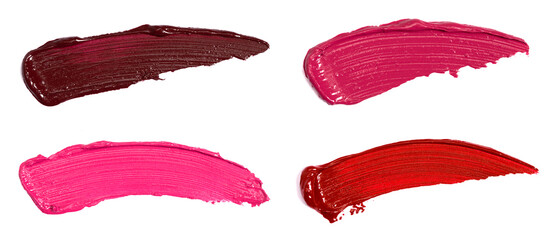 Collection of Smears of Lipstick Swatches Isolated on a White Background