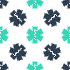 Green Medical symbol of the Emergency - Star of Life icon isolated seamless pattern on white background. Vector.