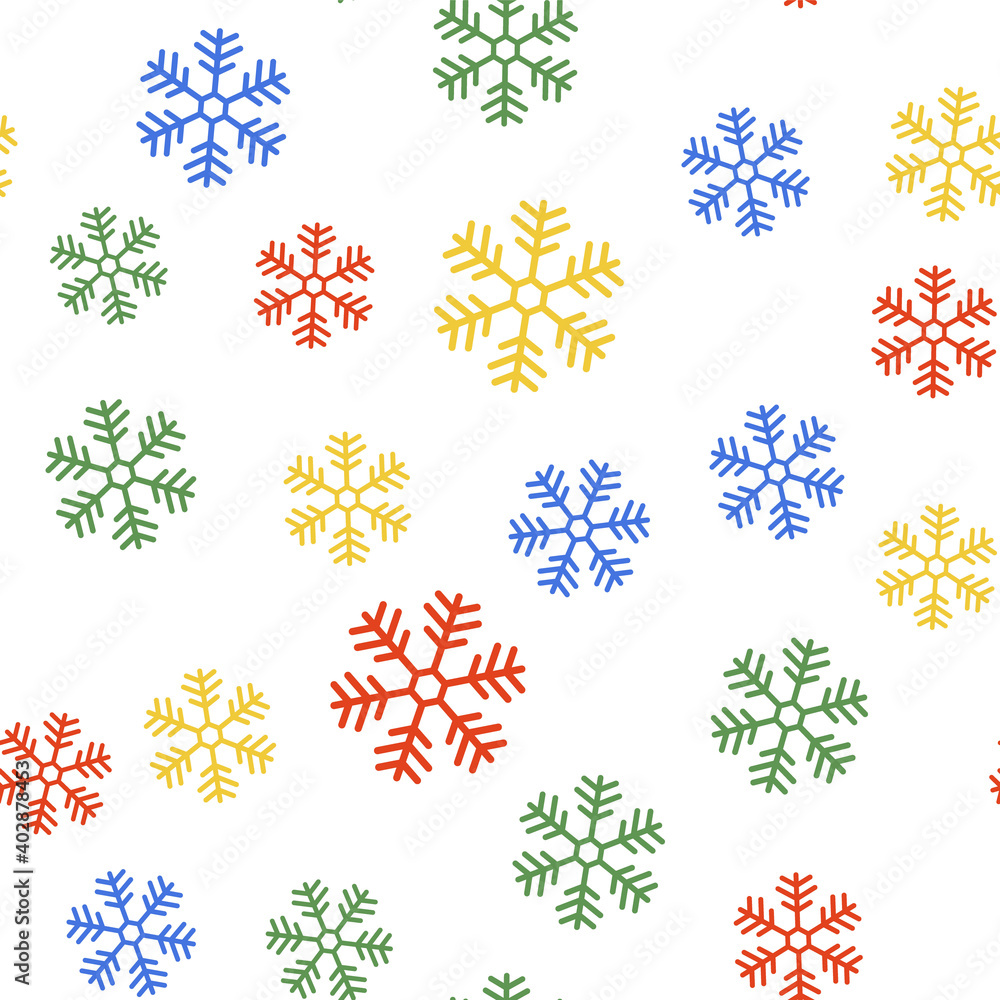 Poster color snowflake icon isolated seamless pattern on white background. vector.
