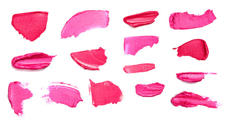 Collection of Smears of Lipstick and Swatches Isolated on a White Background