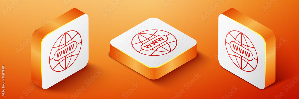 Poster isometric go to web icon isolated on orange background. www icon. website pictogram. world wide web 