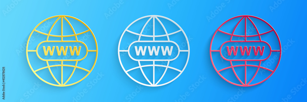 Poster paper cut go to web icon isolated on blue background. www icon. website pictogram. world wide web sy