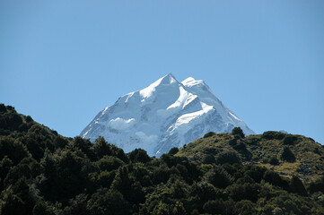 Mount Cook on a bright day in the sun New Zealand