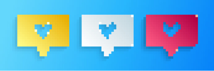 Paper cut Like and heart icon isolated on blue background. Counter Notification Icon. Follower Insta. Paper art style. Vector.