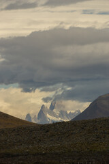 vertical Rocky snowy mountain the best amazing hiking in the world. Fitz Roy in Argentina