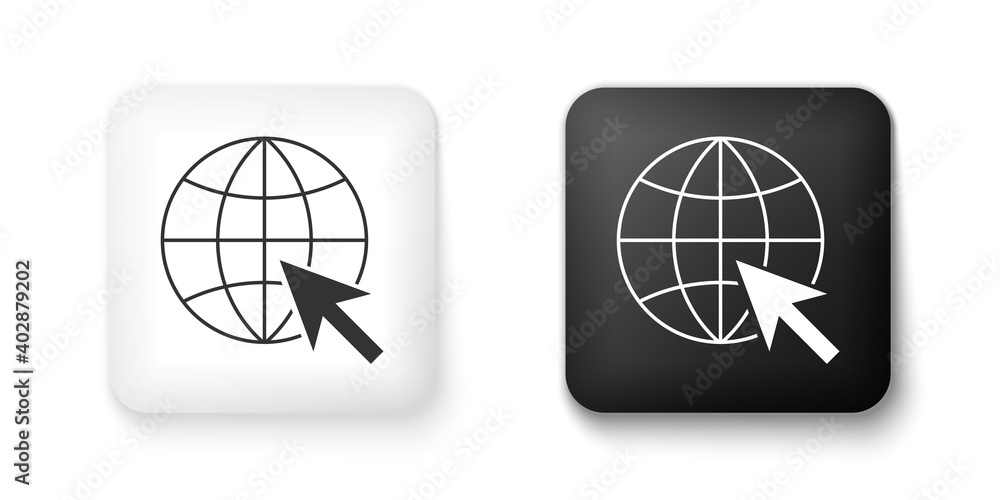 Poster black and white go to web icon isolated on white background. globe and cursor. website pictogram. wo