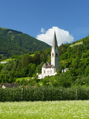 Fototapeta na wymiar Mountain landscape in the Venosta valley at summer. Church