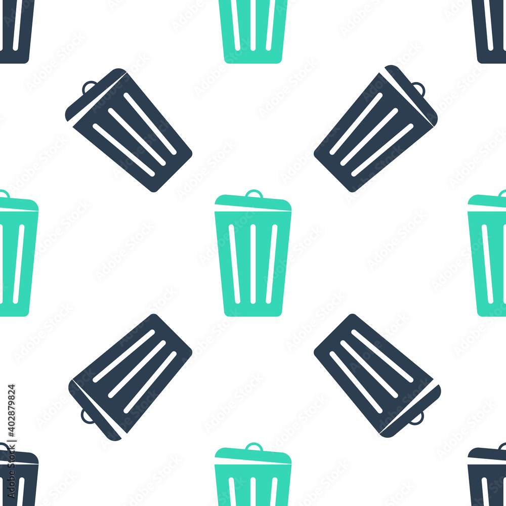 Poster green trash can icon isolated seamless pattern on white background. garbage bin sign. recycle basket