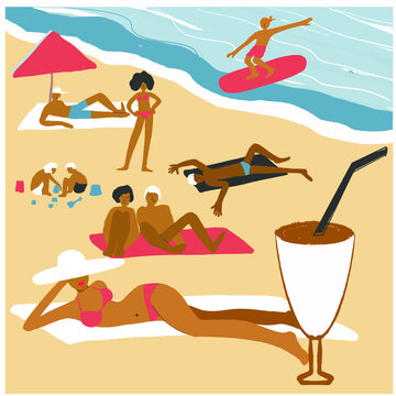 people on the beach sunbathe, sea, sun