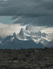 vertical Rocky snowy mountain the best amazing hiking in the world. Fitz Roy in Argentina