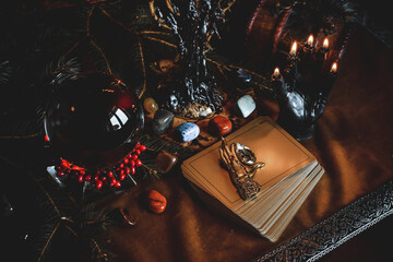 Winter prediction and magic rituals, Tarot cards. Magical concept