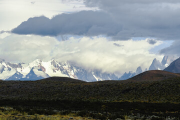 horizontal Rocky snowy mountain the best amazing hiking in the world. Fitz Roy in Argentina