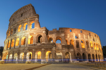 Fototapeta na wymiar Rome. View of the Coliseum at blue hour