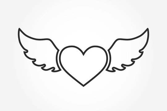 heart with wings line icon. valentines day and love symbol. isolated vector image
