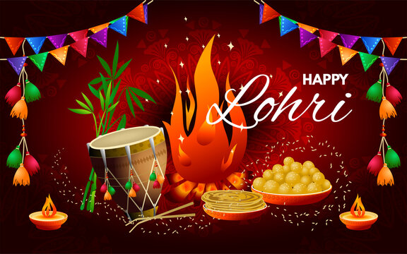 Lohri Festival in India. Colorful illustration with wishes for a happy Lohri  holiday. Vector image. Stock Vector | Adobe Stock