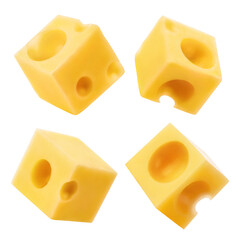 Set of delicious cheese cubes, isolated on white background