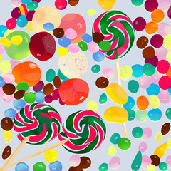 Kolorowe słodycze cukierki lizaki ilustracja
 - obrazy, fototapety, plakaty