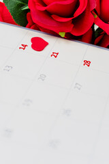 2021 calendar with February 14 marked with a red heart. Valentine's Day