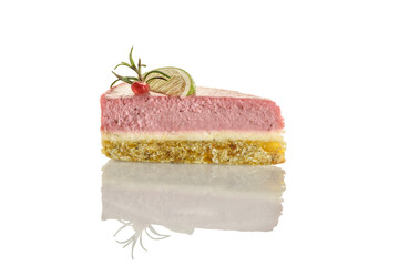 Piece of raw food cake on a white background.