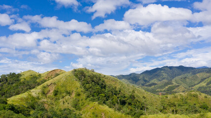 Summer mountains green grass and blue sky landscape