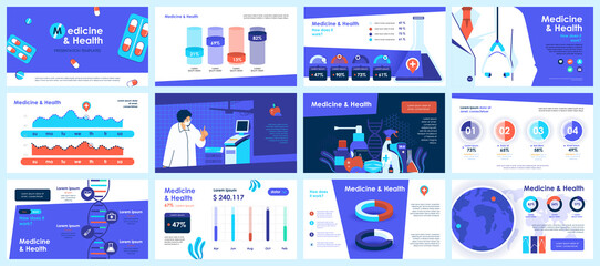 Coronavirus presentation slides templates from infographic elements and vector illustration. Can be used for presentation 2019-nCoV Covid, symptoms, spreading, preventive and protection from virus.