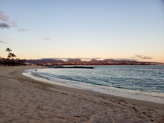 sunset over the river and over the mountains