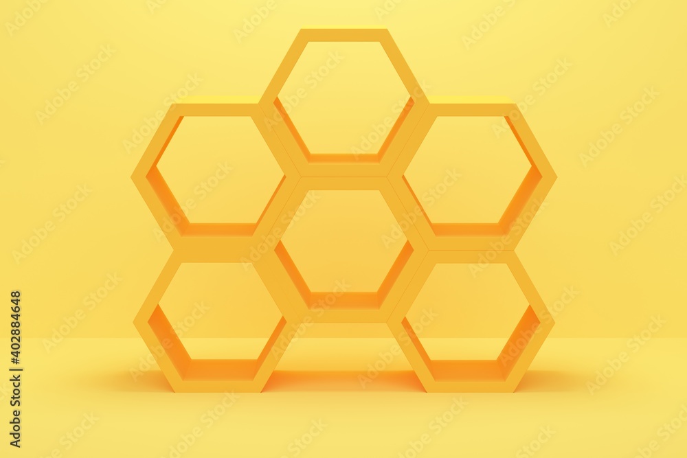 Aufkleber abstract polygonal shelf on yellow background. 3d rendering
