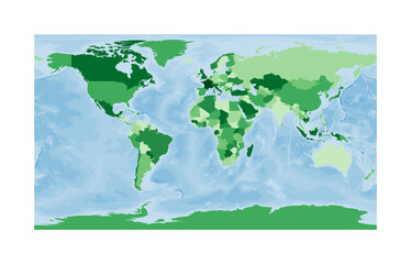 World Map. Patterson cylindrical projection. World in green colors with blue ocean. Vector illustration.