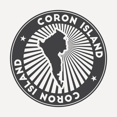 Coron Island round logo. Vintage travel badge with the circular name and map of the island, vector illustration. Can be used as insignia, logotype, label, sticker or badge of Coron Island.