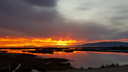 Fototapeta na wymiar Beautiful panoramic view of sunset at Delta del Ebre, Spain