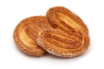 Sugared puff pastry cookies, isolated on white background