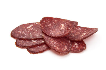 Italian sausage slices, isolated on white background
