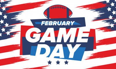 Game Day. American football playoff. Super Party in United States. Final game of regular season. Professional team championship. Ball for american football. Sport poster. Vector illustration