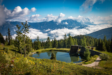 lake in the mountains, alps, schladming, planai, austria