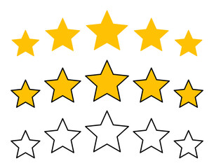 Gold 5 stars of review. Vector. Rating, quality, product rank, evaluation, feedback concept in flat.