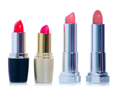 Different lipsticks beauty on white background isolation