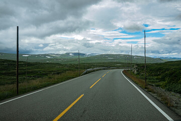 Street through the Hardangervidda in Norway