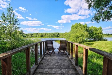 Obraz premium wooden bridge over river