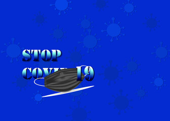 Abstract blue corona virus text and mask background