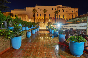 Old street at the evening after rain, Essaouira - obrazy, fototapety, plakaty