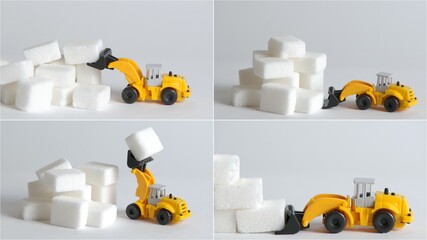 pyramid of sugar cubes and bulldozer, fitness