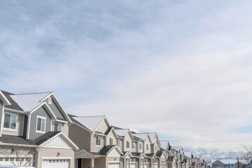 Townhouses on a suburb neighborhood with scenic views of lake and mountain