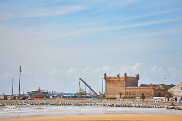 Fortress wall of old Essaouira town on Atlantic ocean coast