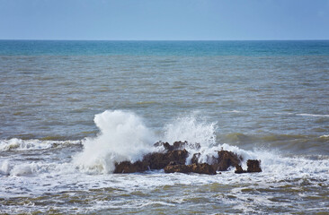 Stormy Atlantic ocean on the shore of Essaouira