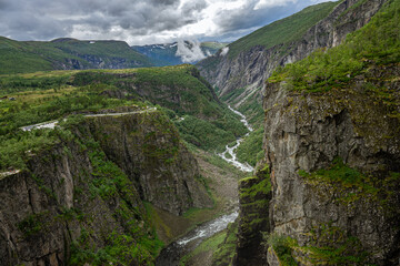 Fototapeta premium Valley from the Vøringsfossen with a river in Norway