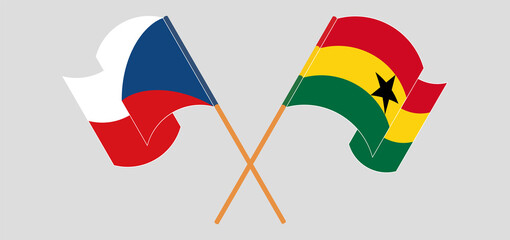 Crossed and waving flags of Czech Republic and Ghana