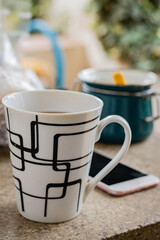breakfast table brunch snack with cup vanilla cookies and pudding